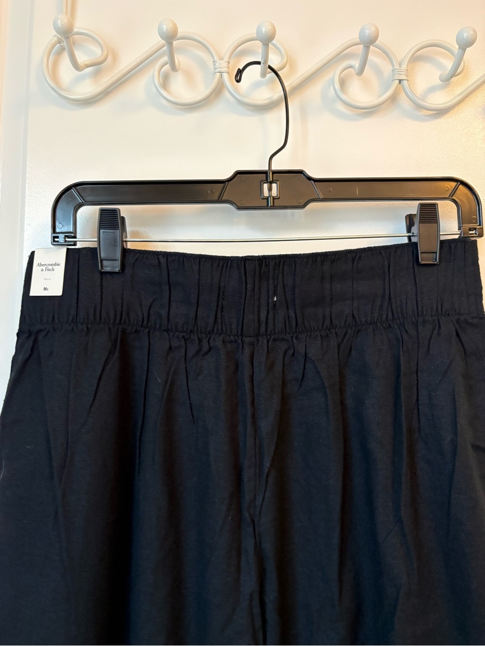 Abercrombie & Fitch Black Linen Blend Pull On Wide Leg Pants Medium SHORT NWT - Picture 3 of 5